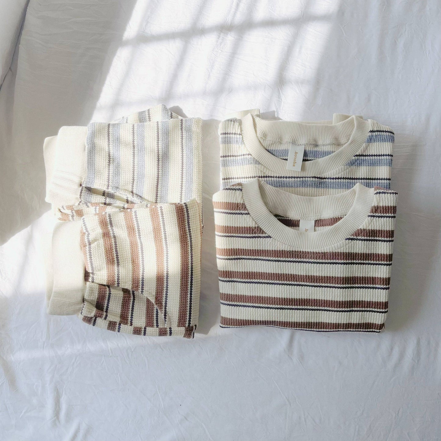 Striped Waffle Lounger Set - Cocoa