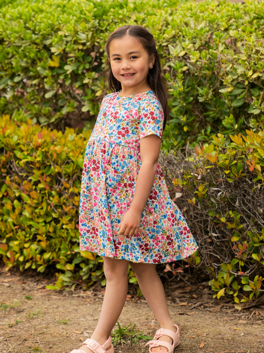 Spring Pattern Little Girls Pocket Dress