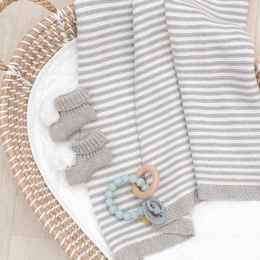 Grey Stripe-100% Cotton Knit Blanket