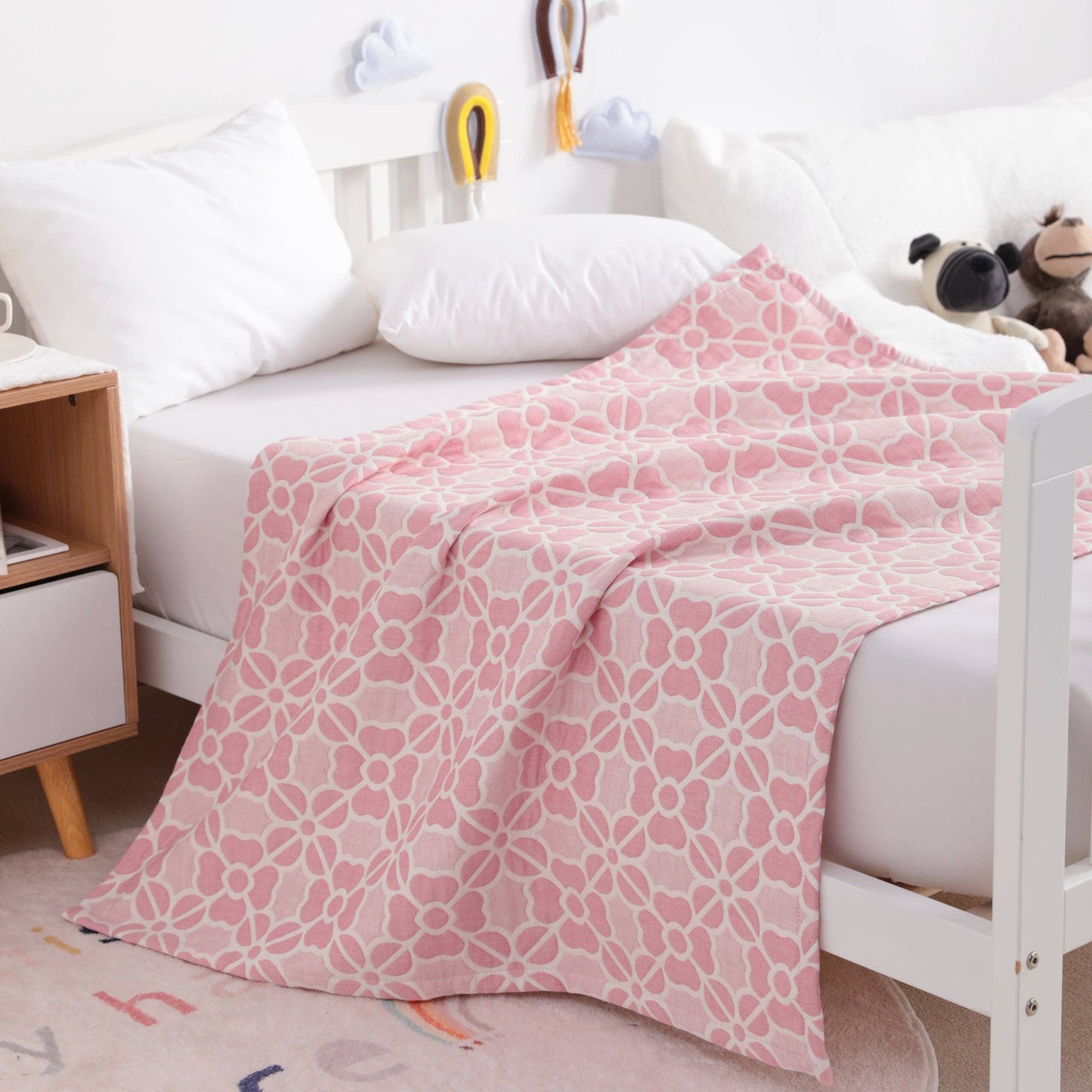 Bay & Loom - 3 Layer Muslin Cotton Jacquard Toddler Blanket: Blue / 30 x 40 inches
