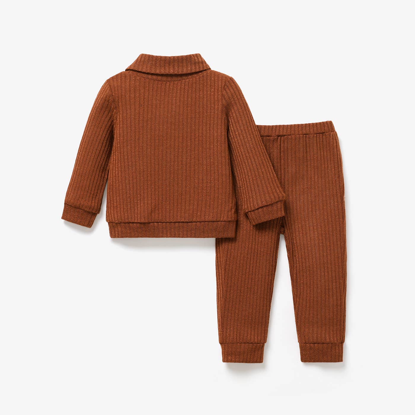 PatPat - 2pcs Baby Girl/Boy Casual Solid Color Set with Lapel: Apricot / 12-18 Months