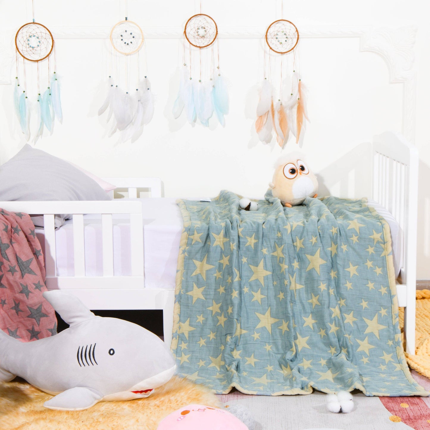 Bay & Loom - 3 Layer Muslin Cotton Jacquard Toddler Blanket: Grey Dot / 30 x 40 inches