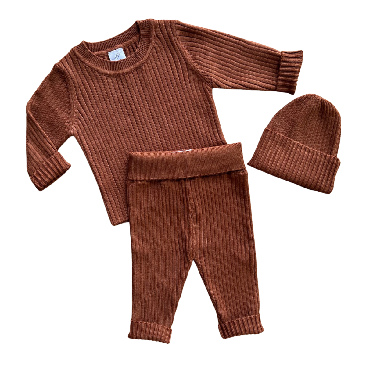 Rocket Bug - Rocket Bug Soft Knit Baby Set- Matching Long Sleeve Pants, Top, and Hat Set for Boys and Girls: Russett / 12-18 months