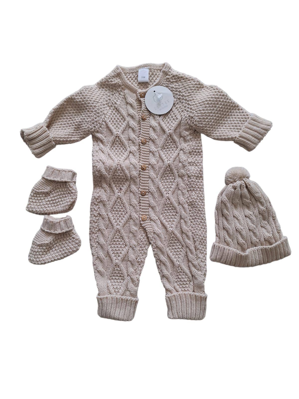 Knit Jumpsuit, Hat & Booties