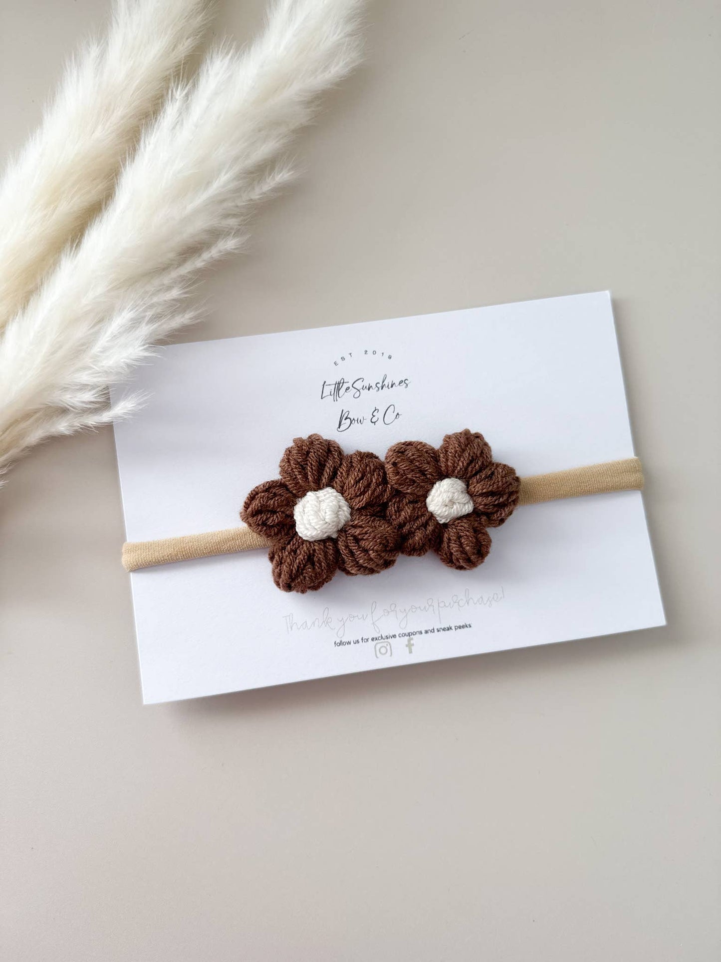 Little Sunshines Bow & Co - Crochet Flowers Hair Clips & Headbands: Rose Pink & White Flower / Nylon Headband
