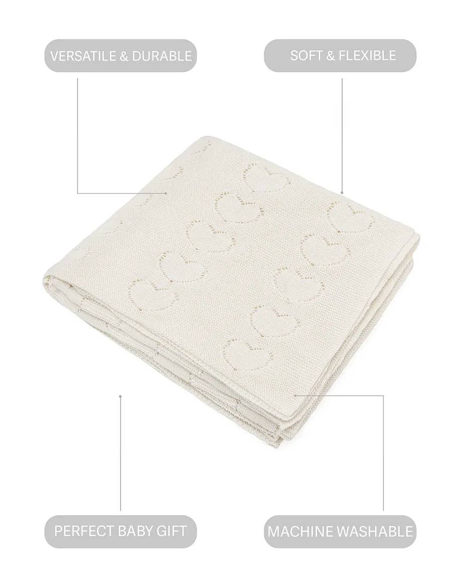 Lilax - Baby Girl Cotton Knit Heart Receiving Blanket: Grey / One Size