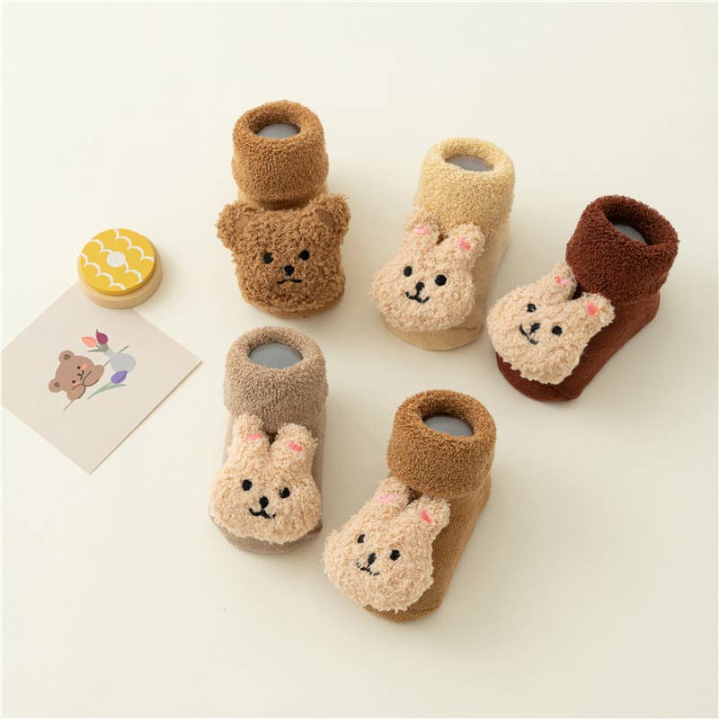 PatPat - Baby Toddler Cute Doll Terry Thick Non-slip Socks: Apricot / 6-12 Month