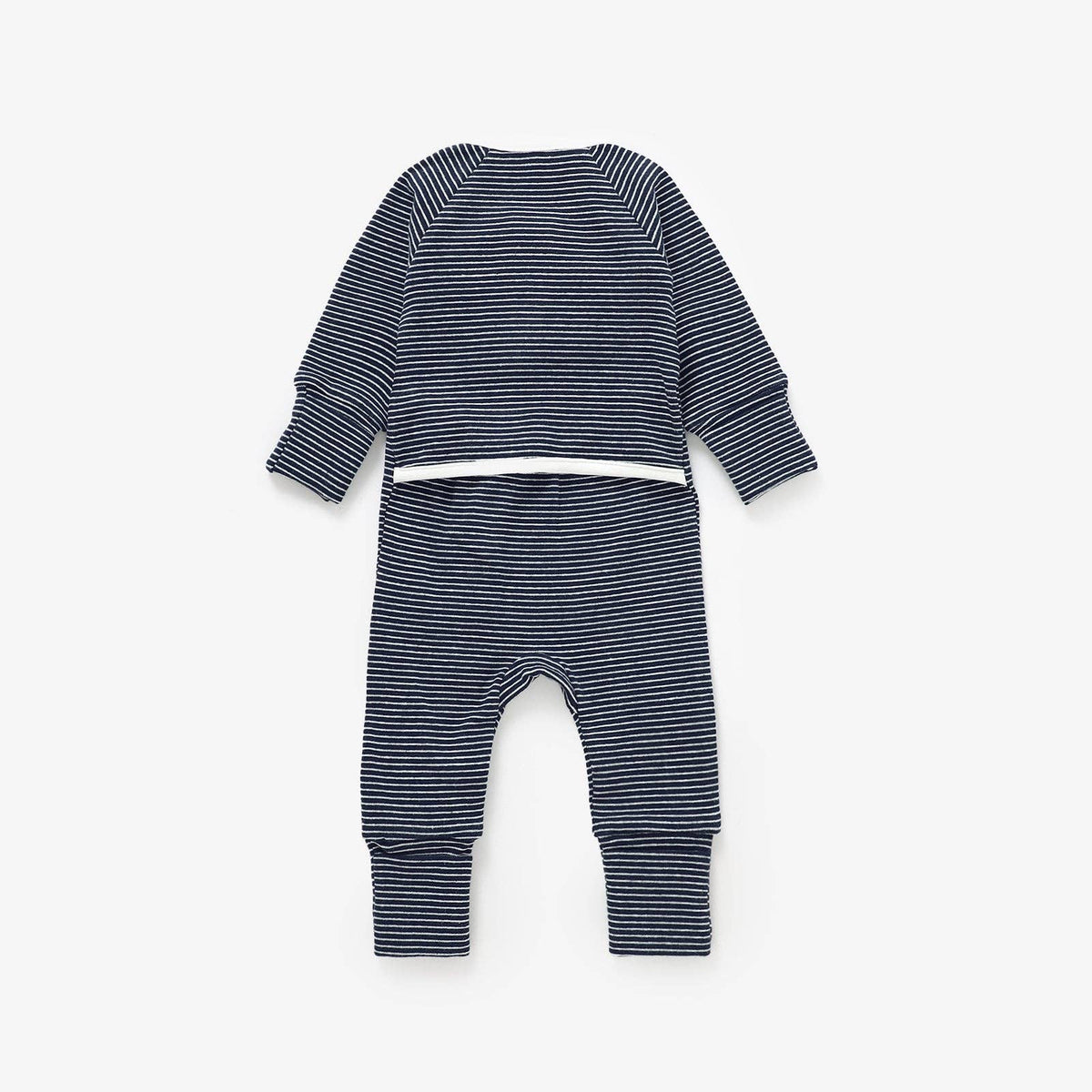 Meemo Jeemo - Organic Cotton Striped Peek-A-Poo Pajama in Navy Blue: 6-12 Months