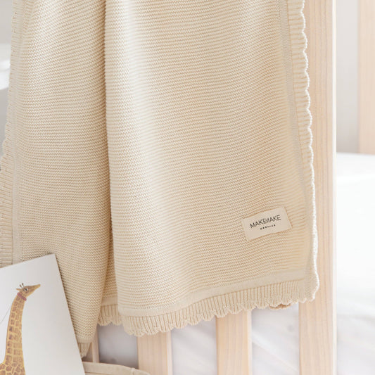 Organic Cotton Scalloped Baby Blanket - Vanilla Natural