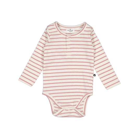 Rib Henley Set - Dusty Rose Stripe