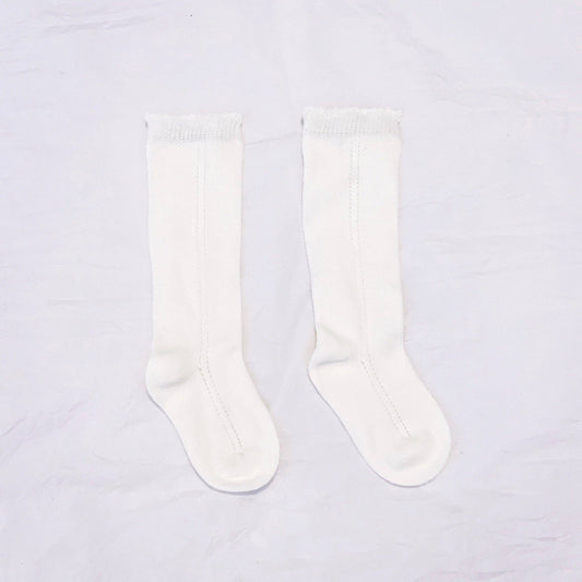Cotton Frill Knee Socks - White