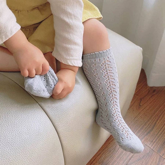 Crochet Knee Socks - Light Gray