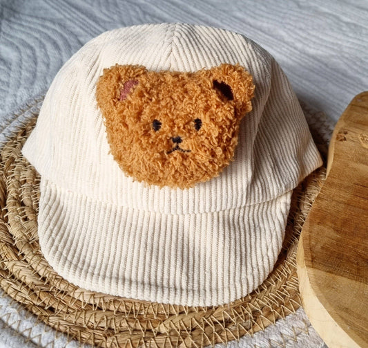 Beige corduroy teddy bear cap