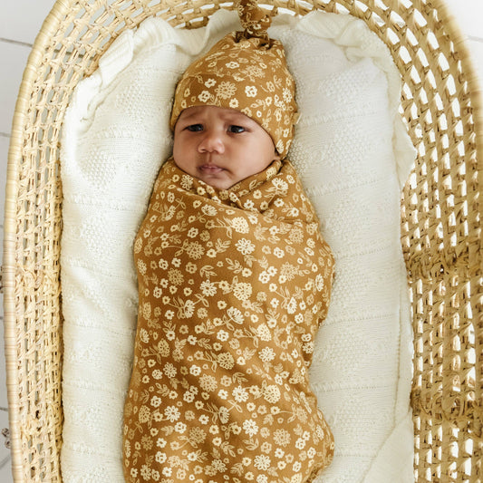 Organic Swaddle Blanket & Hat - Wildflower