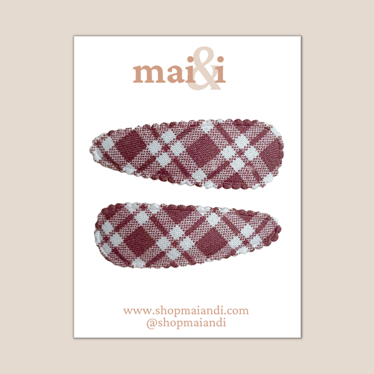 maroon plaid clip set