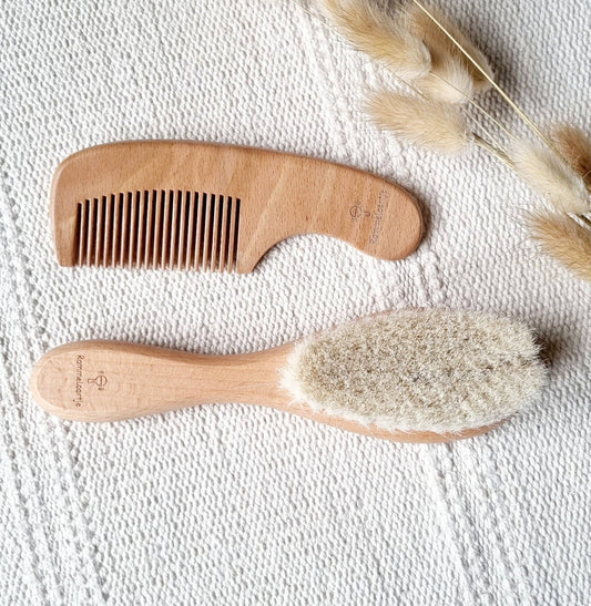 Wooden baby brush and comb set