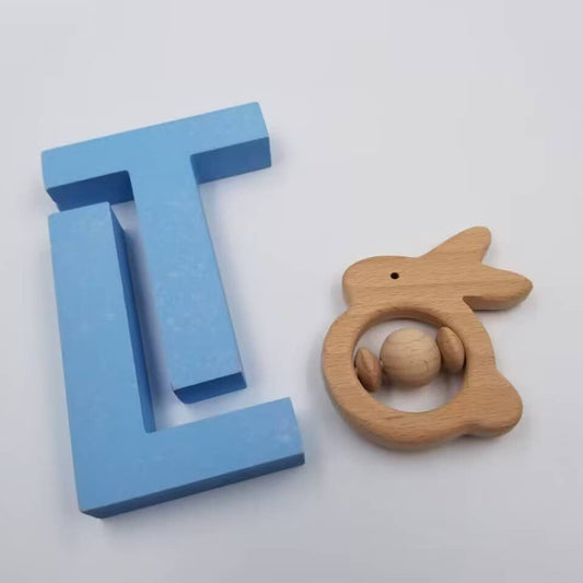 Easter Bunny Rattle Teether - Wood