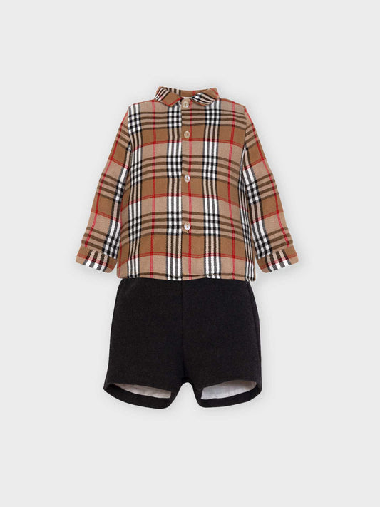 Plaid shirt & shorts set
