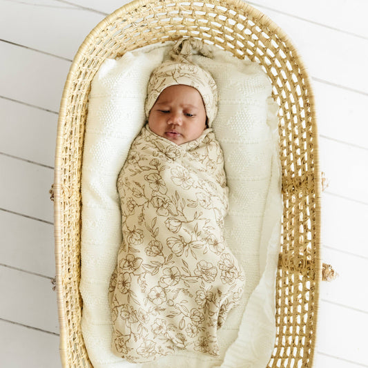 Organic Swaddle Blanket & Hat - Vintage Bloom