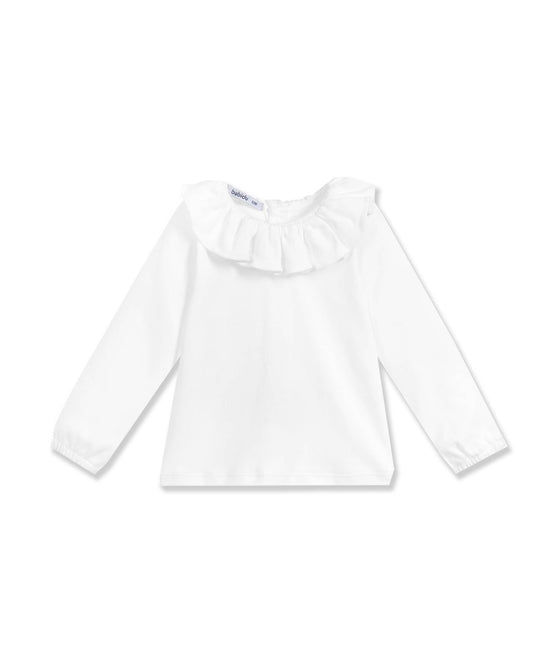 Girl's T-shirt with ruffle collar in cotton