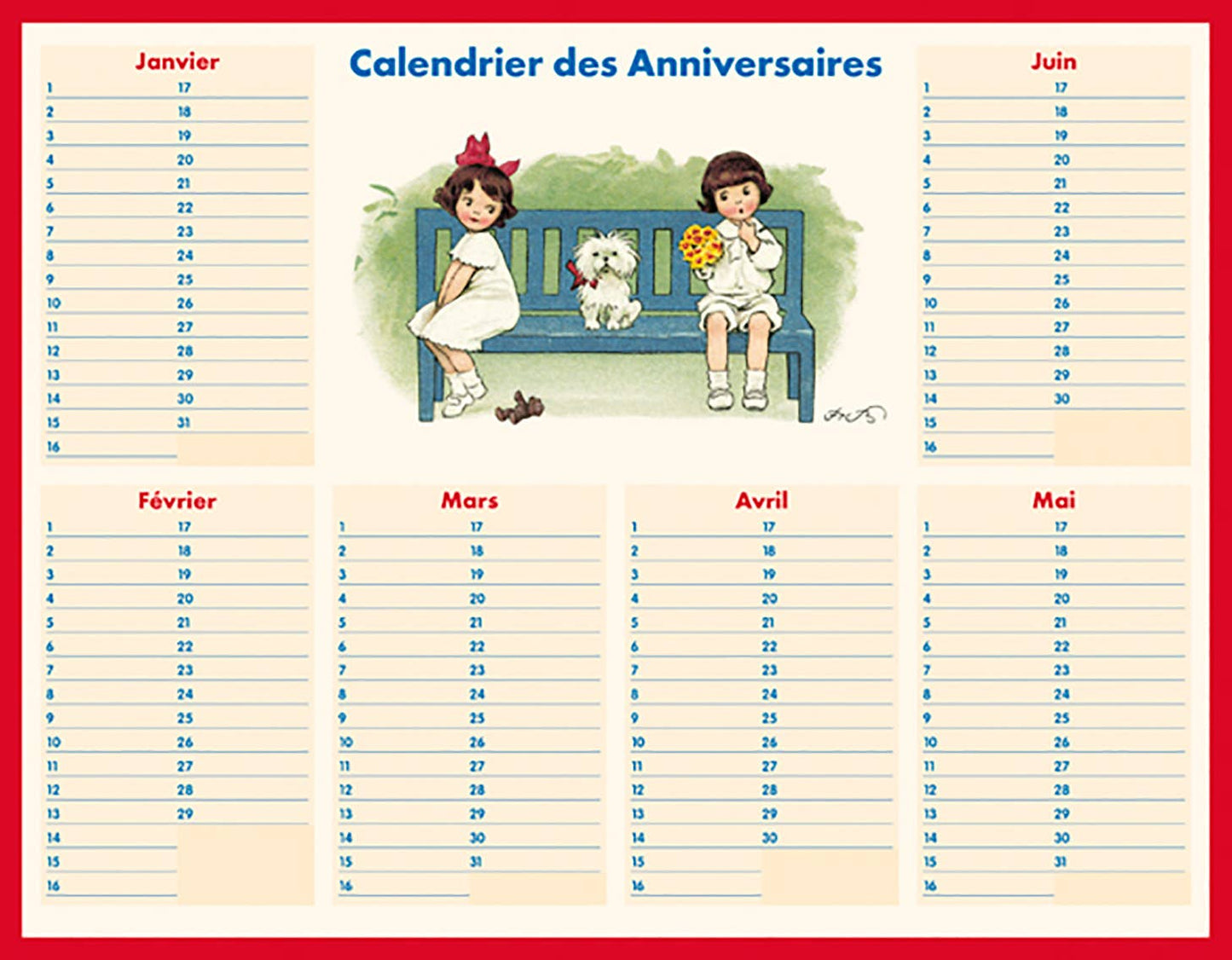 Table - Bench Birthday Calendar