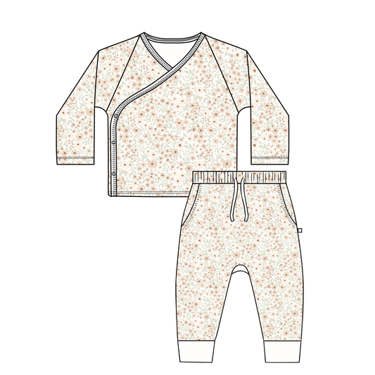 Organic Kimono Top & Pants Set - Summer Floral