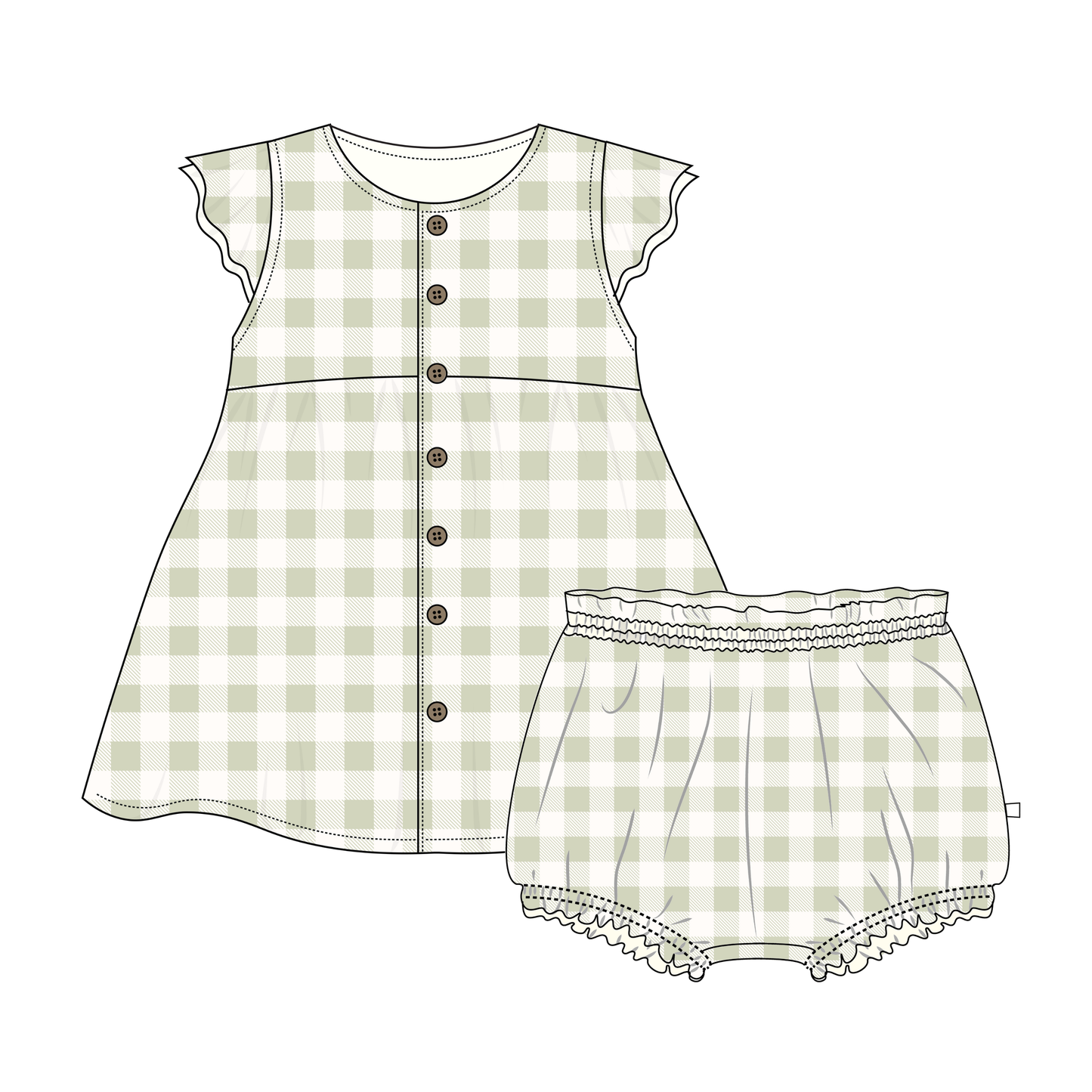 Organic Button Flutter Dress - Gingham